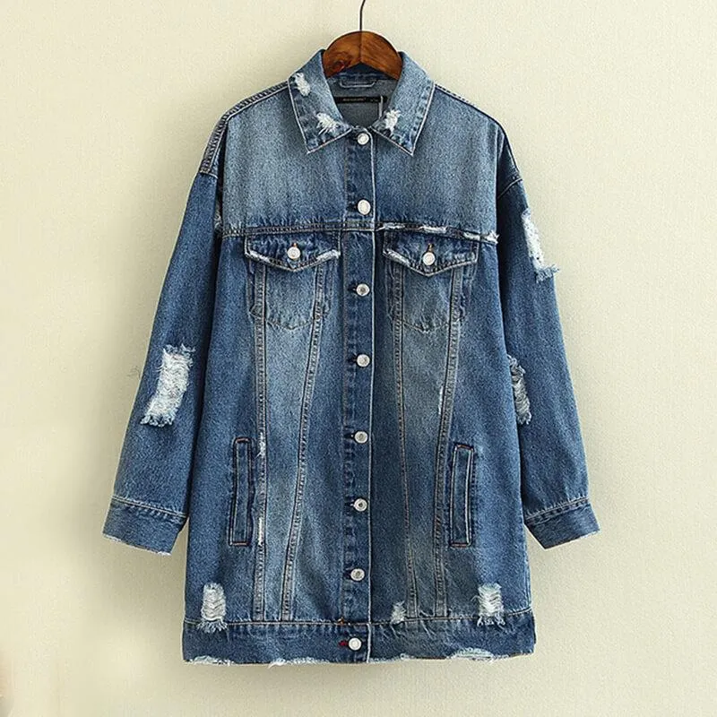 Casual Ripped Denim Shirt Jacket