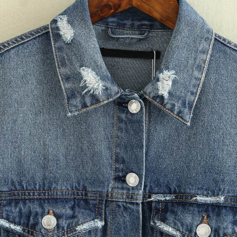 Casual Ripped Denim Shirt Jacket