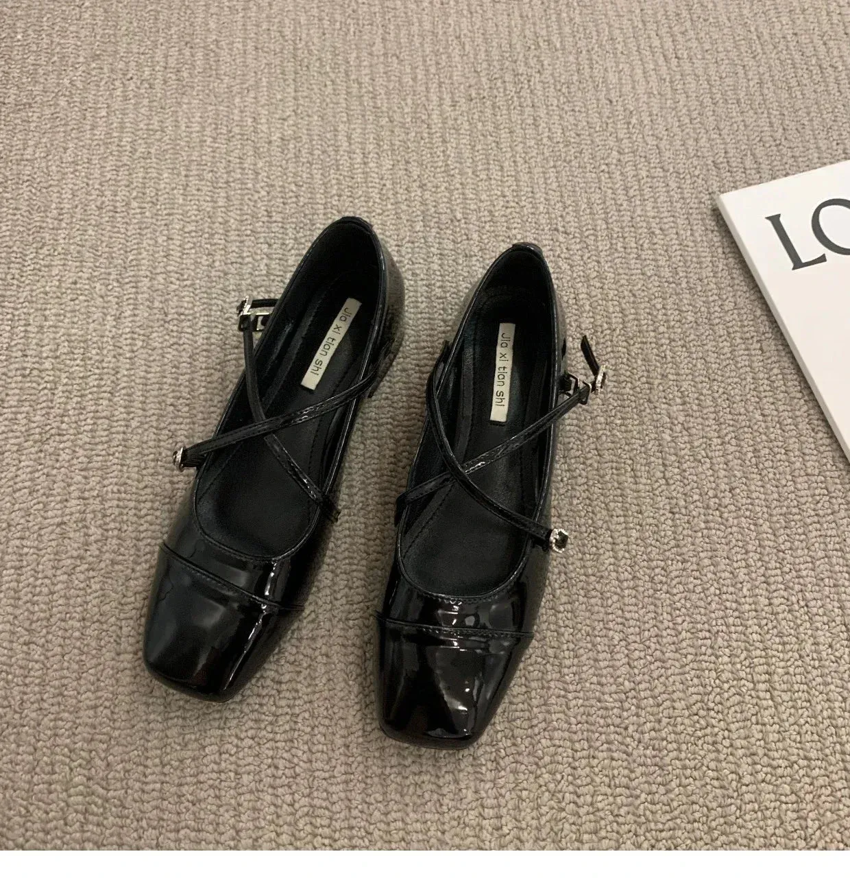 Hnzxzm Mary Jane Pumps Chunky Heel Silver Square Toed Single Women's Shoes 2024 New Spring Belt Buckle Shoes for Women