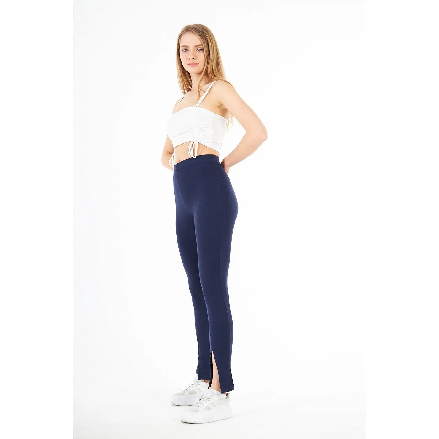 Navy Blue Split Hem Leggings