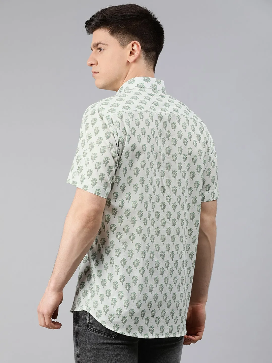 White Cotton Short Sleeves Shirts For Men-Mmh02