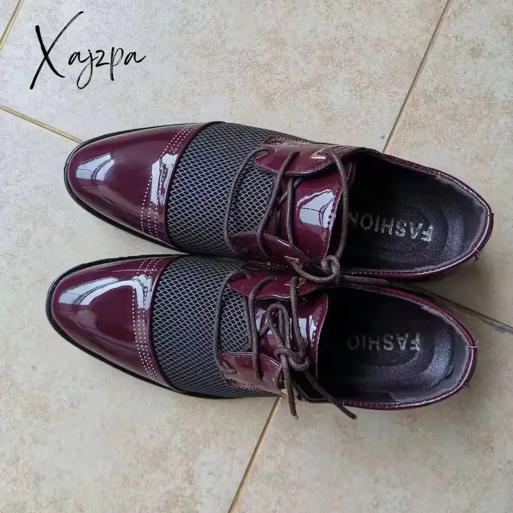 Xajzpa - Big Size Men Dress Shoes Quality Men Formal Shoes Lace-Up Men Business Oxford Shoes Brand Men Wedding Pointy Shoes 38-48
